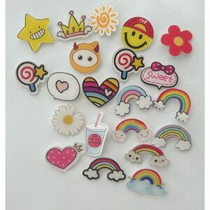 Modern Acrylic Cartoon Themed Pins Set Of 21 Cute Rainbows Hearts Stars
